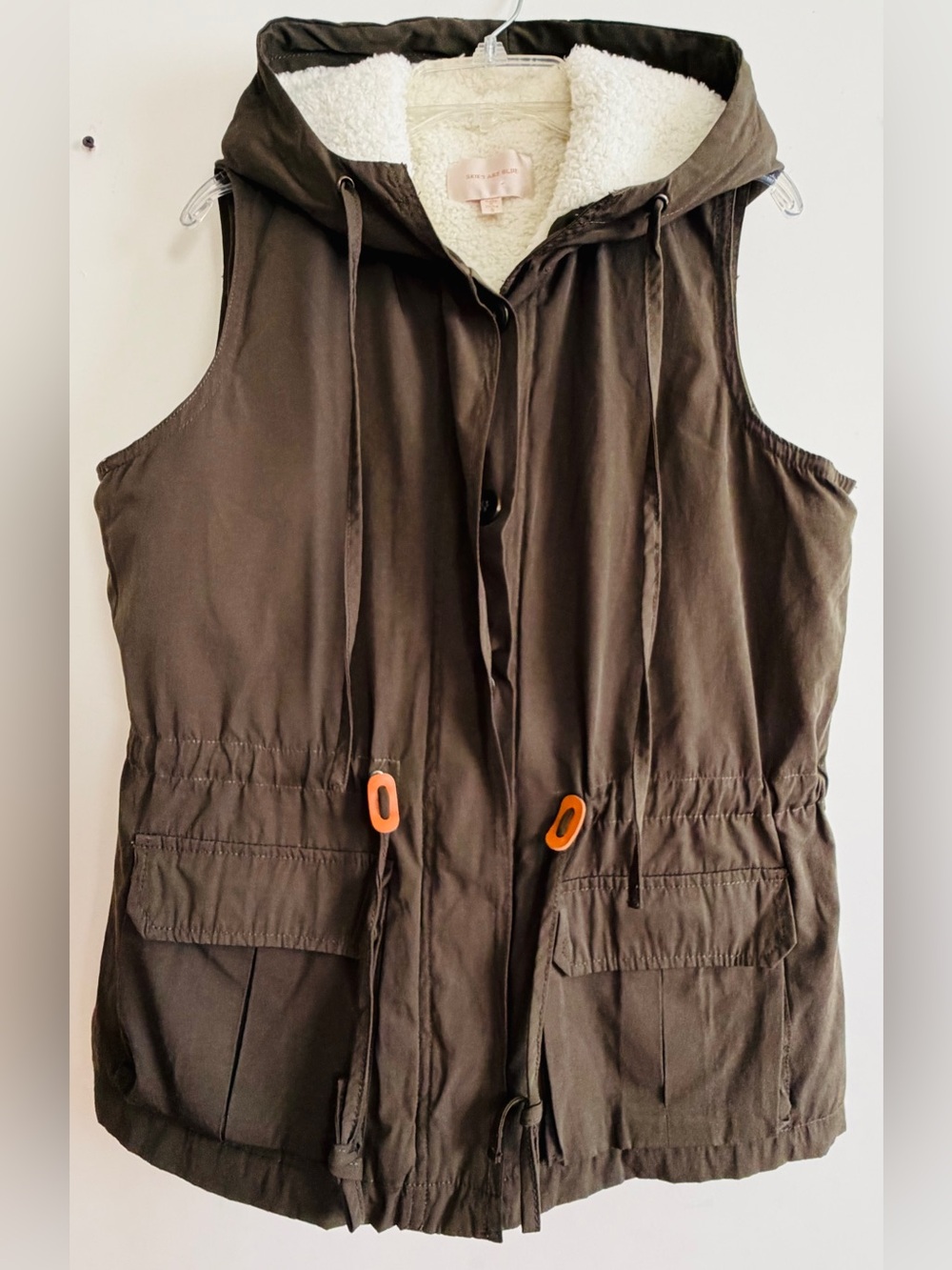 Skies Are Blue Women’s Hooded Sherpa-Lined Utility Vest - Dark Green